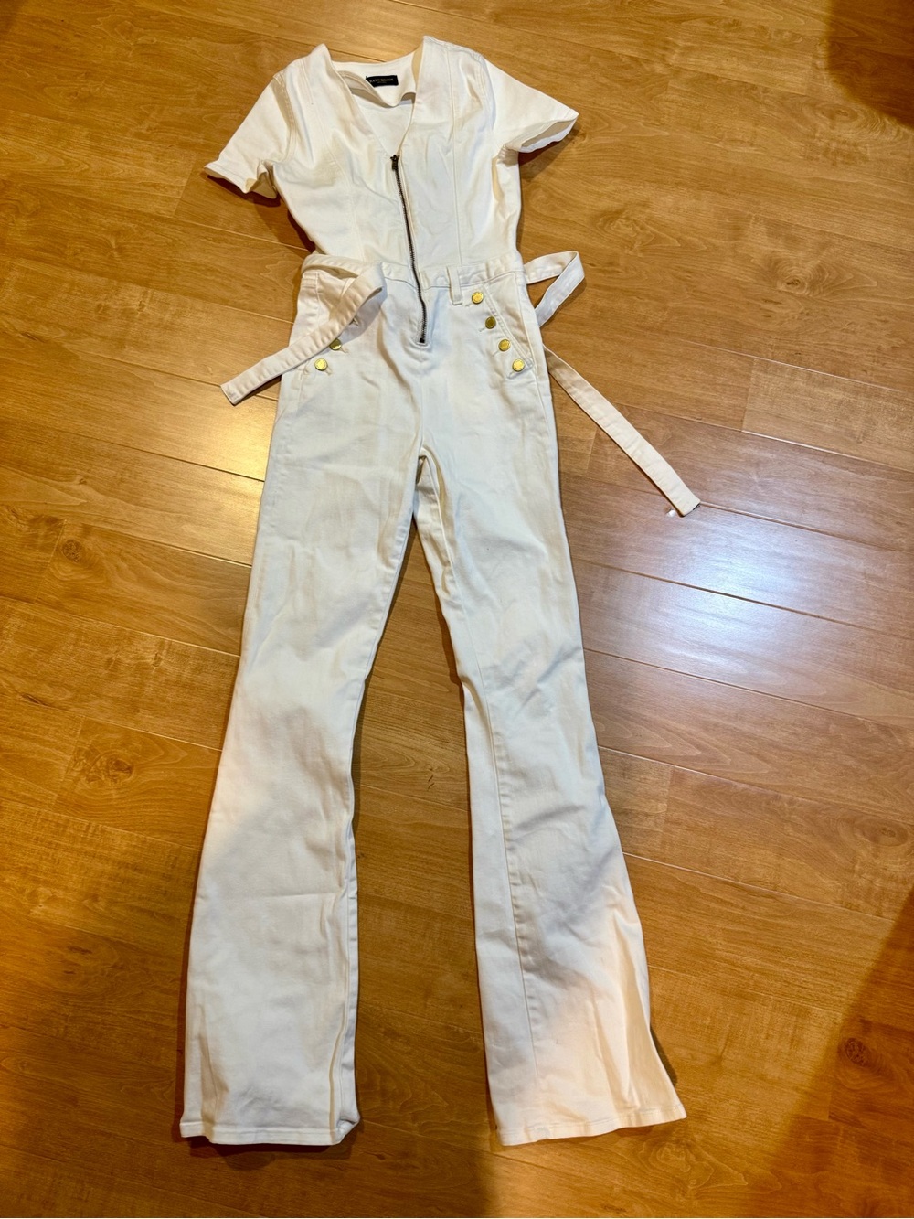 Ramy Brook White Denim Short-Sleeve Zip Front Jumpsuit